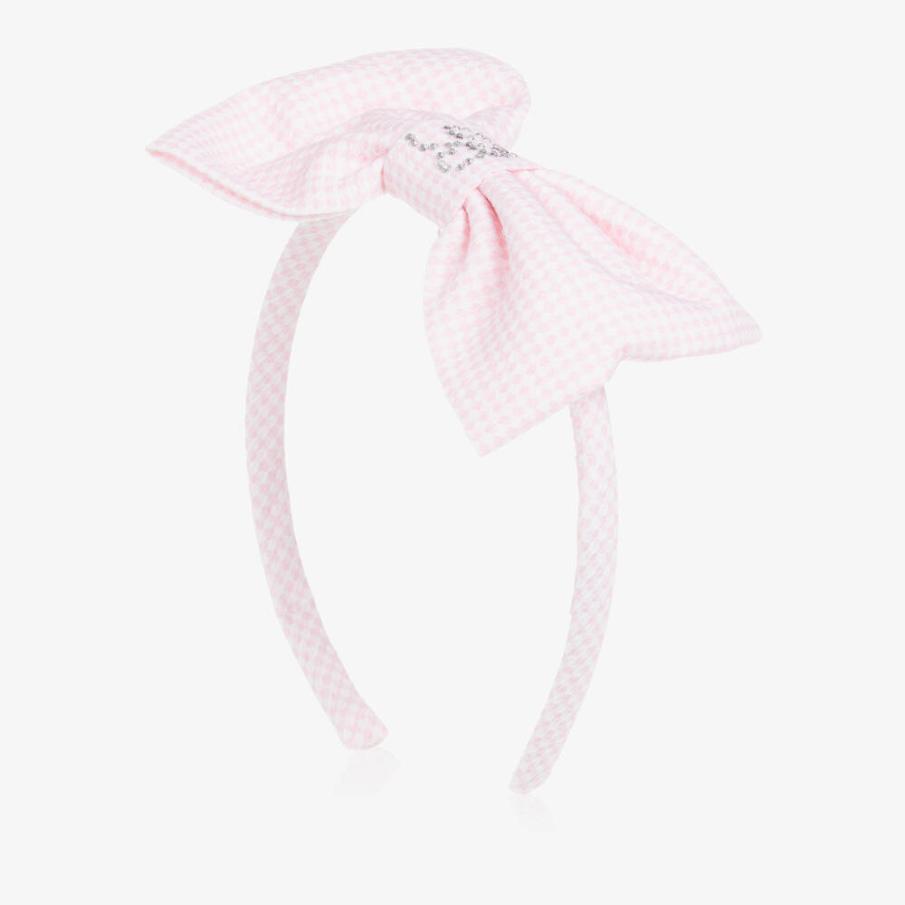 Balloon Chic-Girls Pink Gingham Cotton Hairband  | Childrensalon Outlet