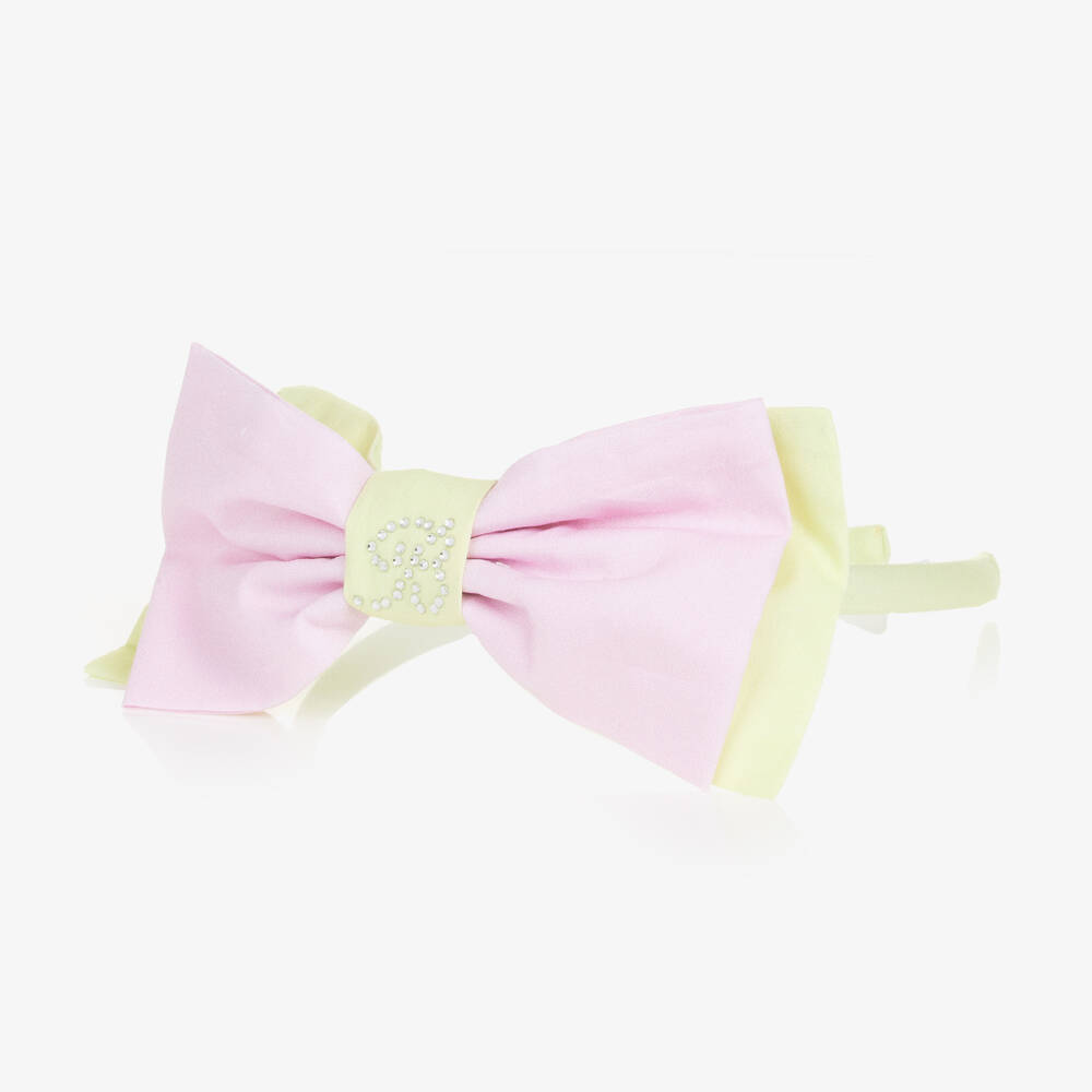 Balloon Chic-Girls Pink & Green Cotton Bow Hairband | Childrensalon Outlet