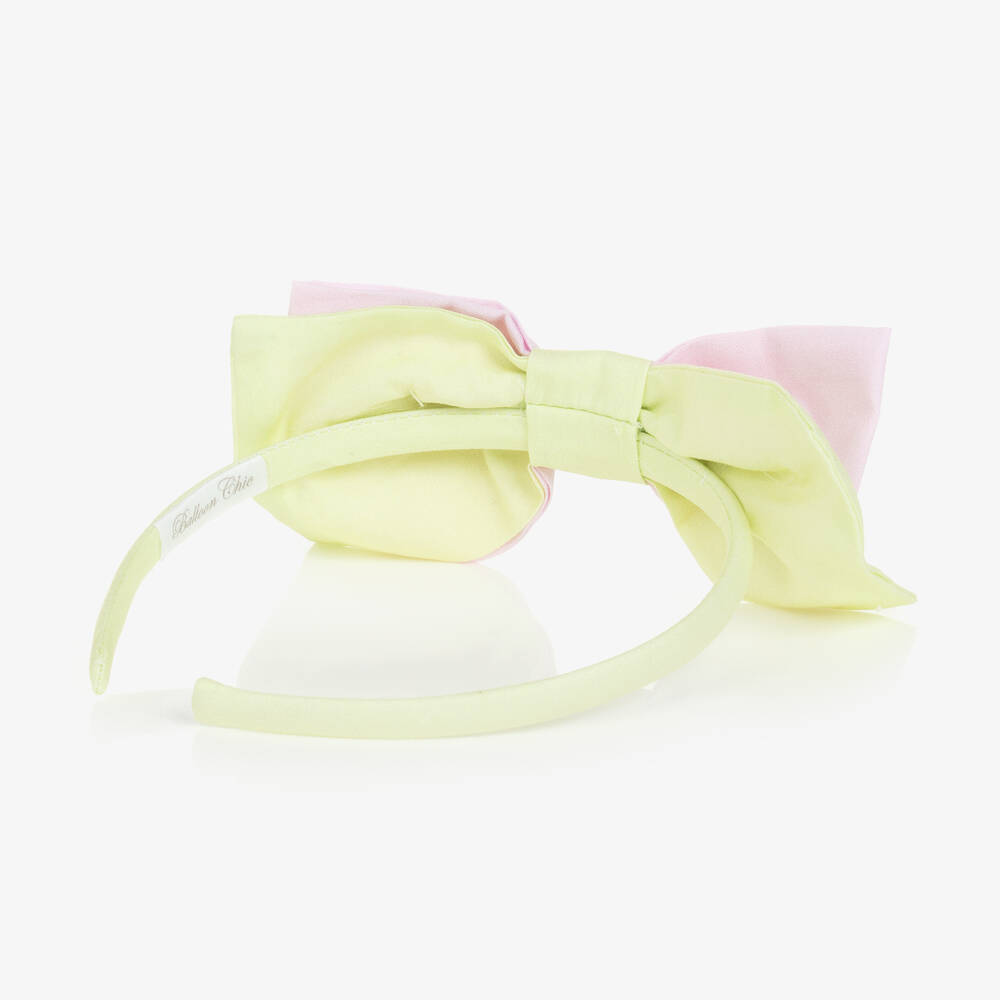 Balloon Chic-Girls Pink & Green Cotton Bow Hairband | Childrensalon Outlet