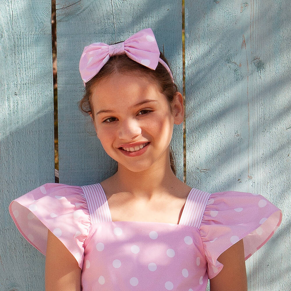 Balloon Chic-Розовый ободок с бантом в горох | Childrensalon Outlet