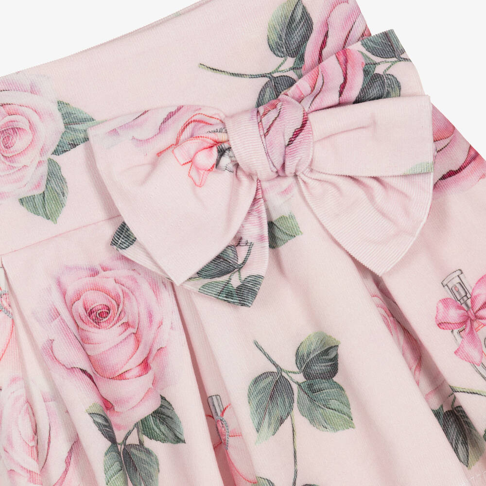 بالون شيك-تنورة قطن كوردروي لون زهري بطبعة ورود | Childrensalon Outlet