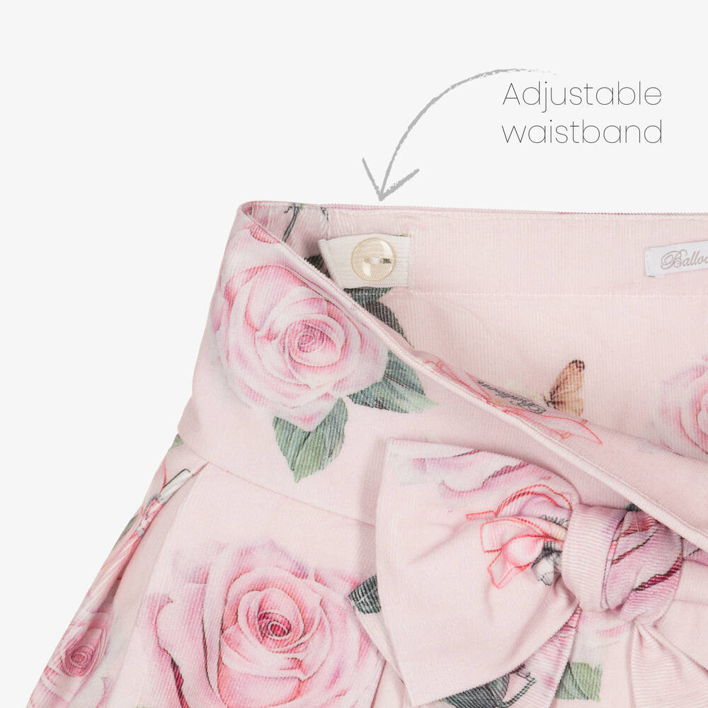 بالون شيك-تنورة قطن كوردروي لون زهري بطبعة ورود | Childrensalon Outlet