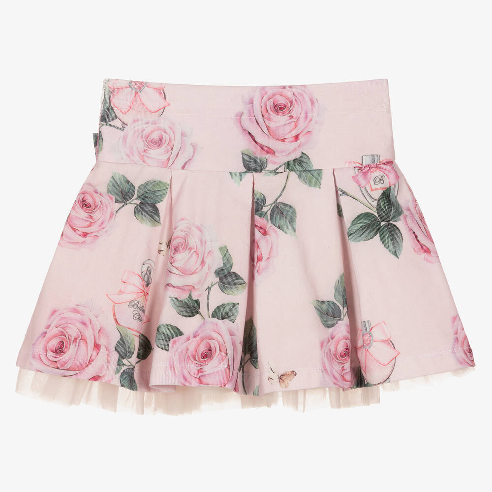 بالون شيك-تنورة قطن كوردروي لون زهري بطبعة ورود | Childrensalon Outlet