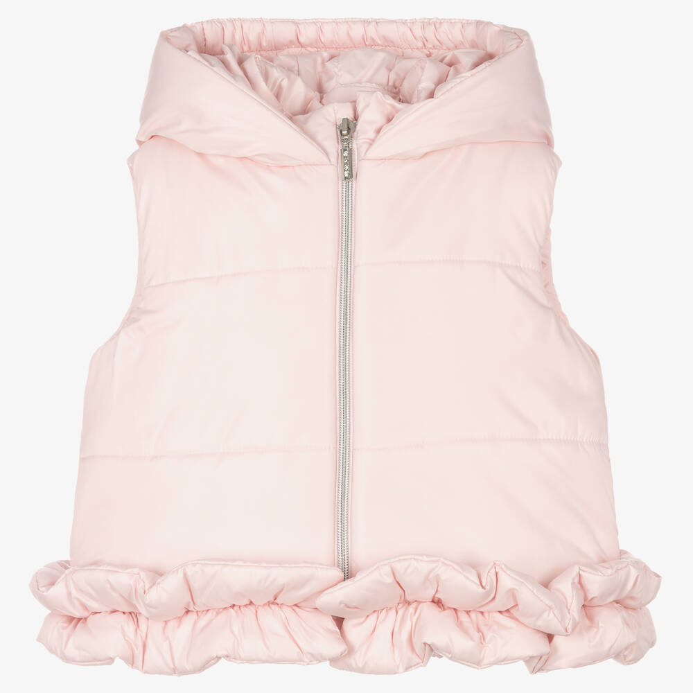 Balloon Chic - Girls Pink Satin Puffer Gilet | Childrensalon