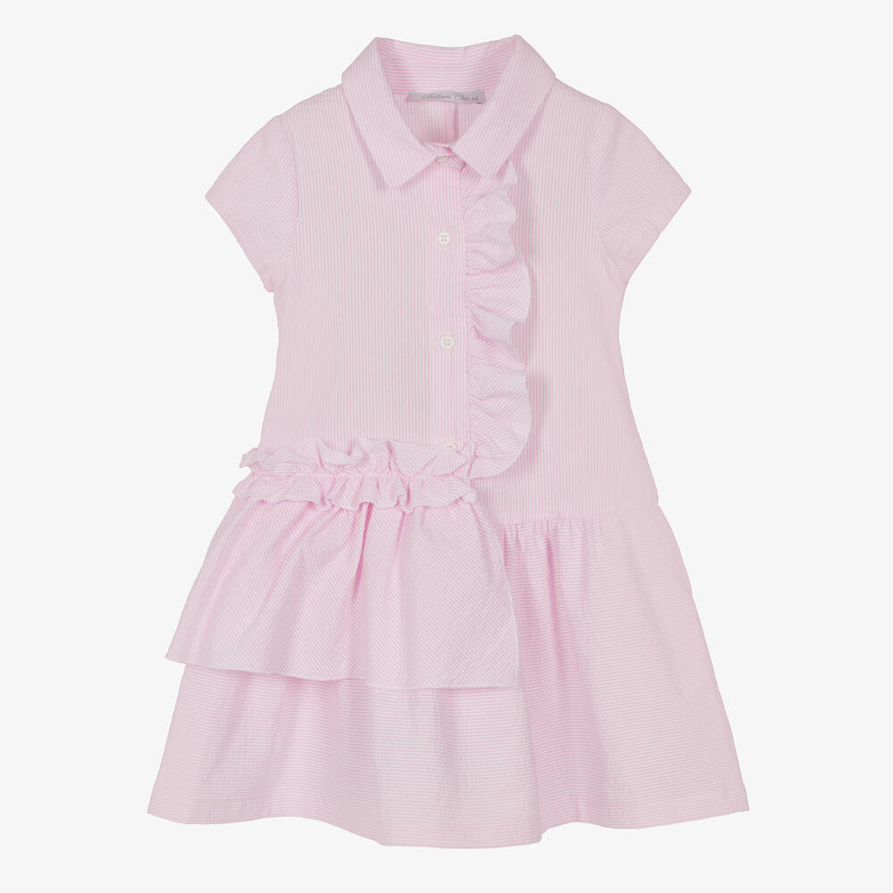 Balloon Chic - Robe rose rayée en crépon de coton | Childrensalon