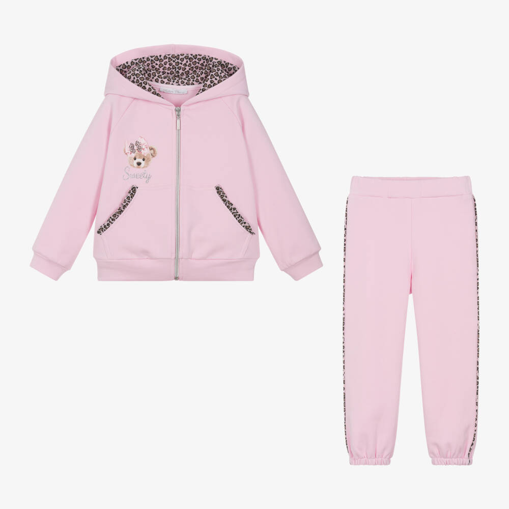 Balloon Chic-بدلة رياضية تيدي قطن لون زهري للبنات | Childrensalon Outlet