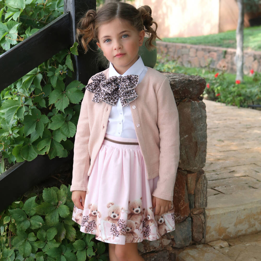 Balloon Chic-Girls Pink Teddy Print Skirt | Childrensalon Outlet