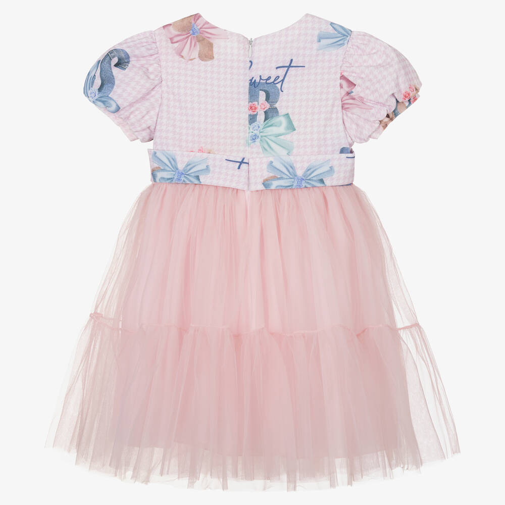 Balloon Chic-Girls Pink Tulle Teddy Bear Print Dress | Childrensalon Outlet