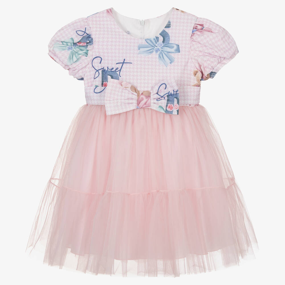 Balloon Chic - Girls Pink Tulle Teddy Bear Print Dress | Childrensalon
