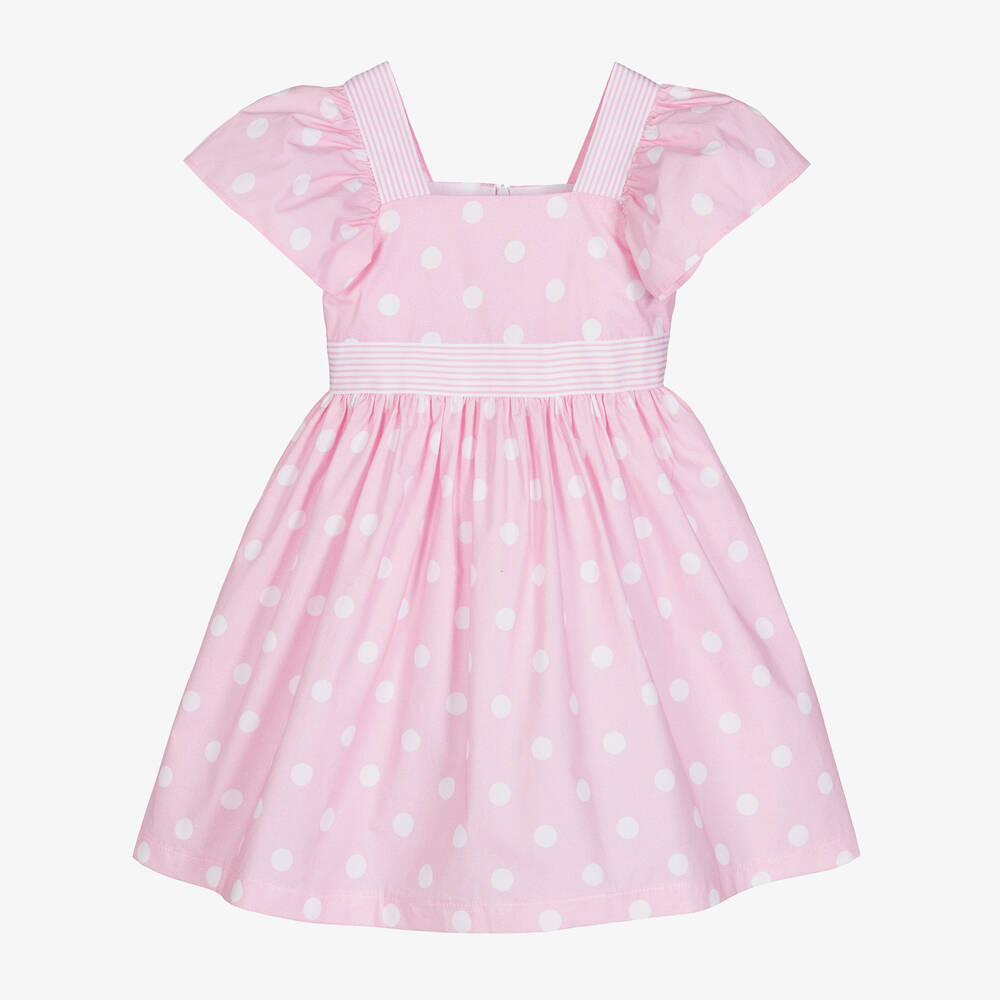 Balloon Chic - Girls Pink & White Cotton Dots Dress | Childrensalon
