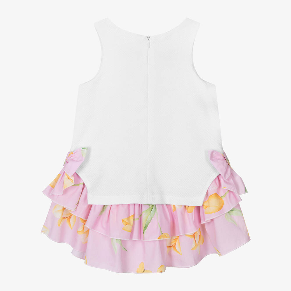 Balloon Chic-Girls Pink & White Cotton Ruffle Dress | Childrensalon Outlet
