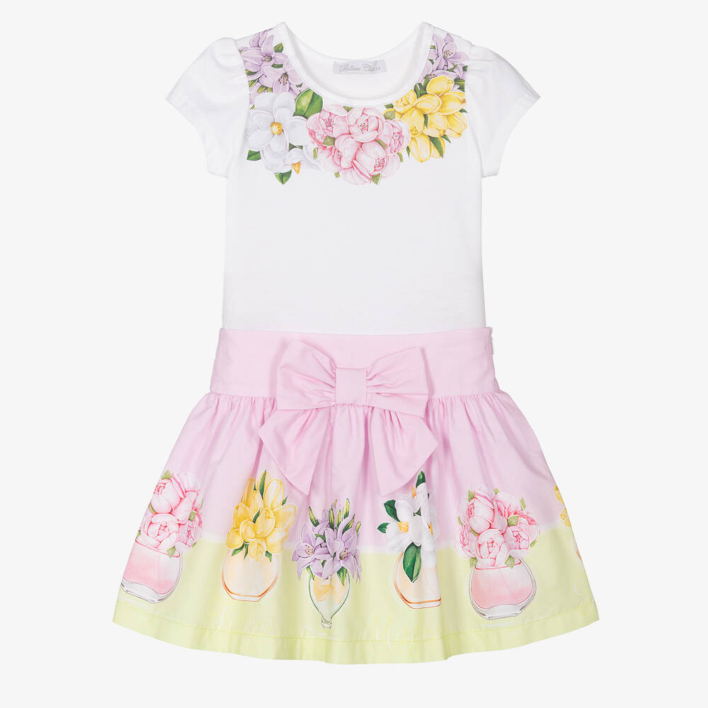 Balloon Chic-Girls Pink & White Cotton Skirt Set | Childrensalon Outlet