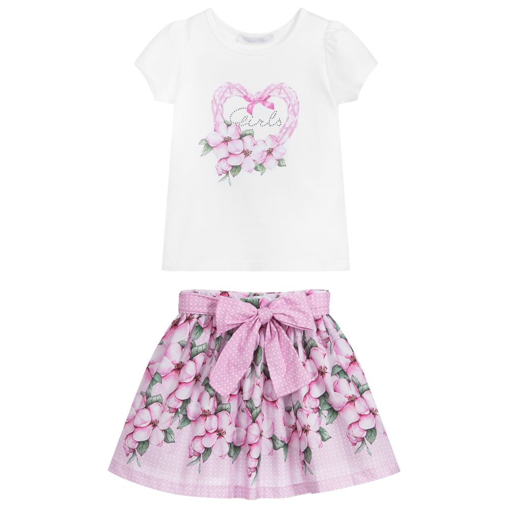 Balloon Chic-Girls Pink & White Skirt Set | Childrensalon Outlet