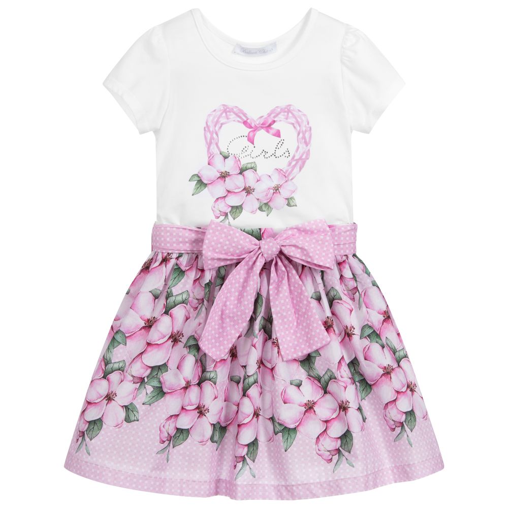 Balloon Chic - Girls Pink & White Skirt Set | Childrensalon
