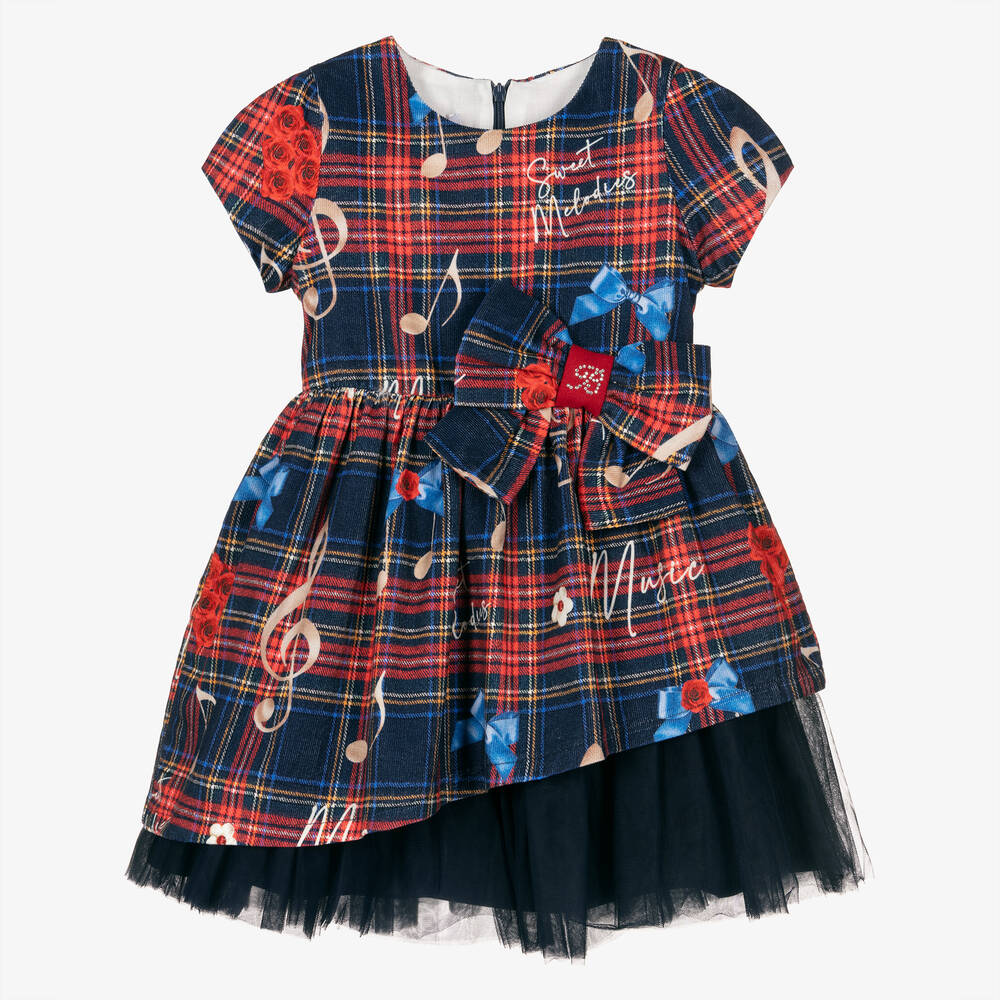 Balloon Chic - Girls Red & Blue Cotton Tartan Dress | Childrensalon