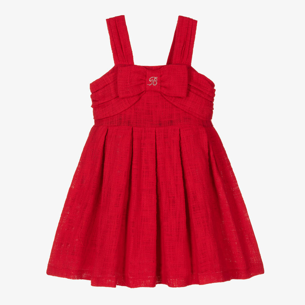 Balloon Chic - Girls Red Cotton Bouclé Dress | Childrensalon