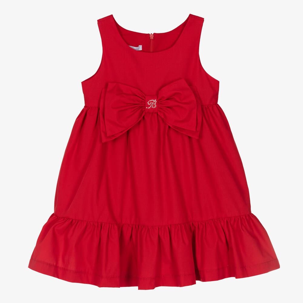 Balloon Chic-Красное хлопковое платье с бантом для девочек | Childrensalon Outlet