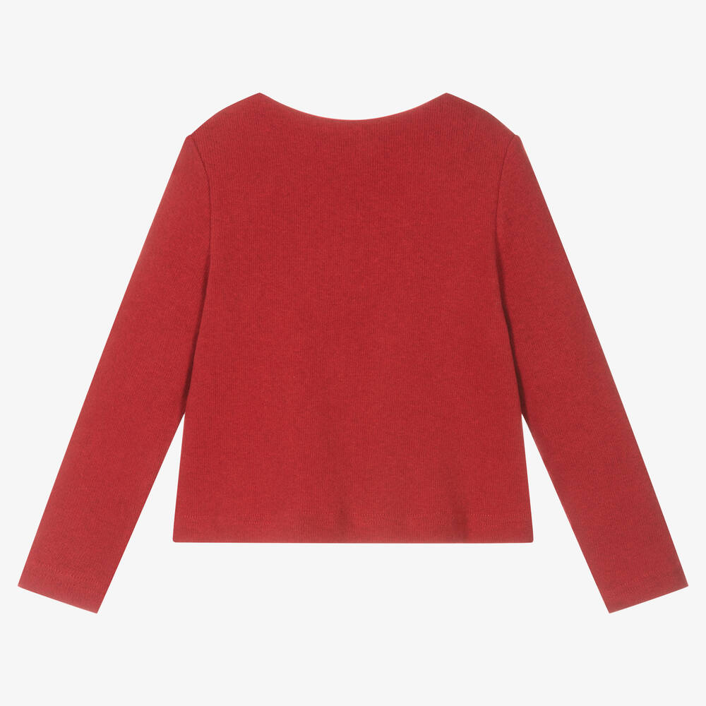 Balloon Chic-Girls Red Cotton Knit Bow Cardigan | Childrensalon Outlet