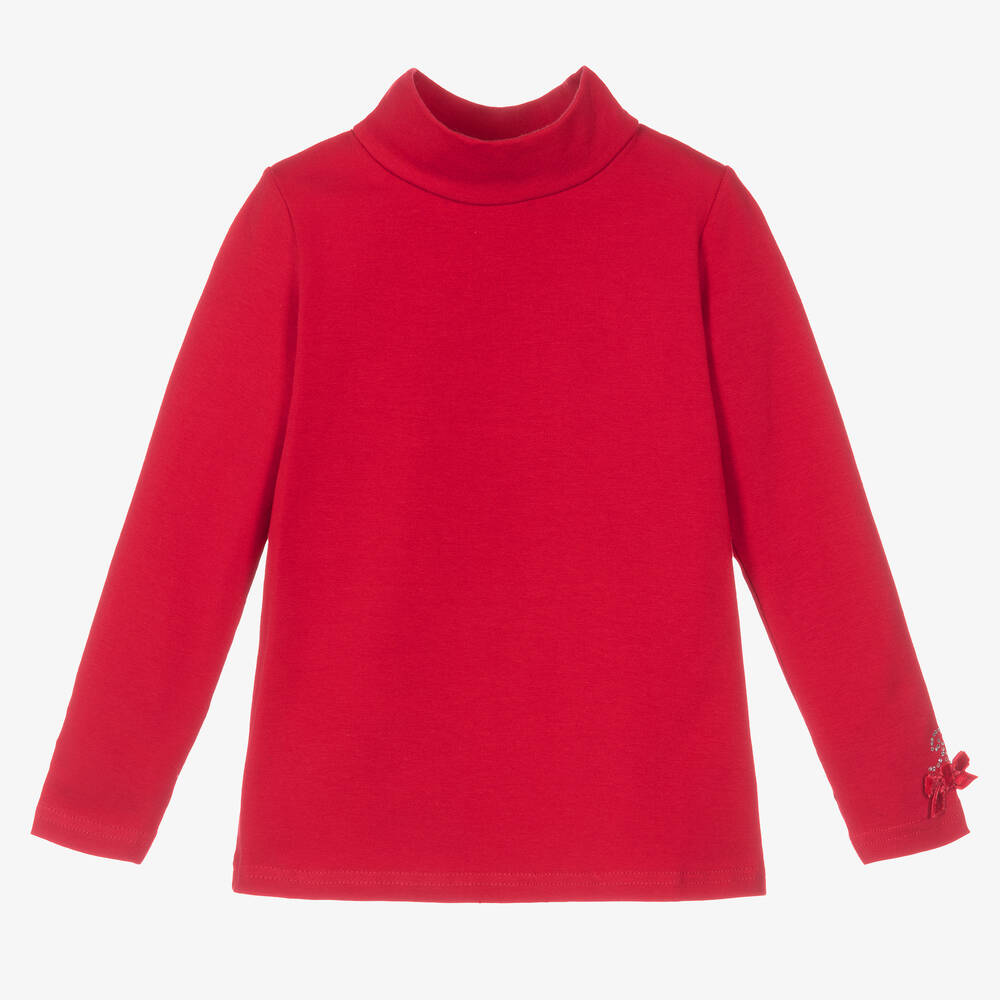 Balloon Chic - Girls Red Cotton Turtleneck Top | Childrensalon