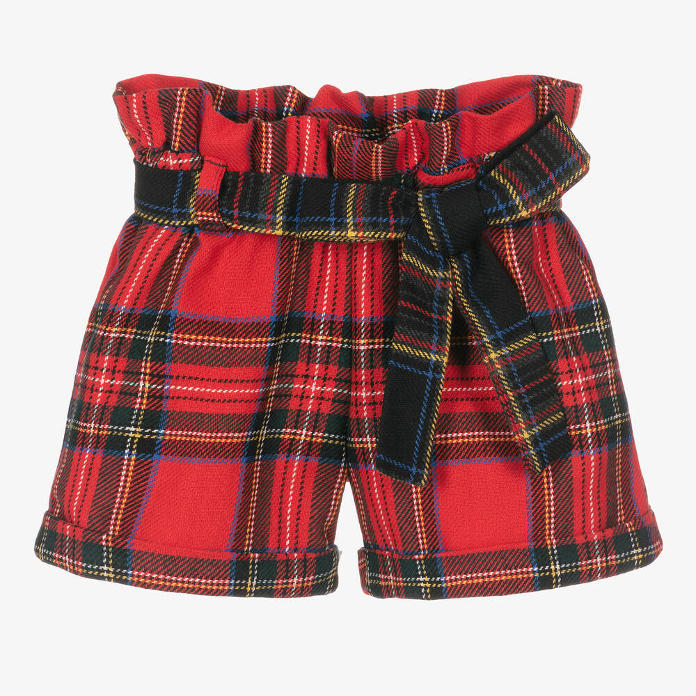 Balloon Chic - Girls Red Cotton & Wool Tartan Shorts | Childrensalon