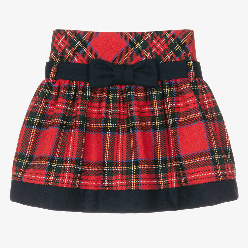 Balloon Chic - Girls Red Cotton & Wool Tartan Skirt | Childrensalon