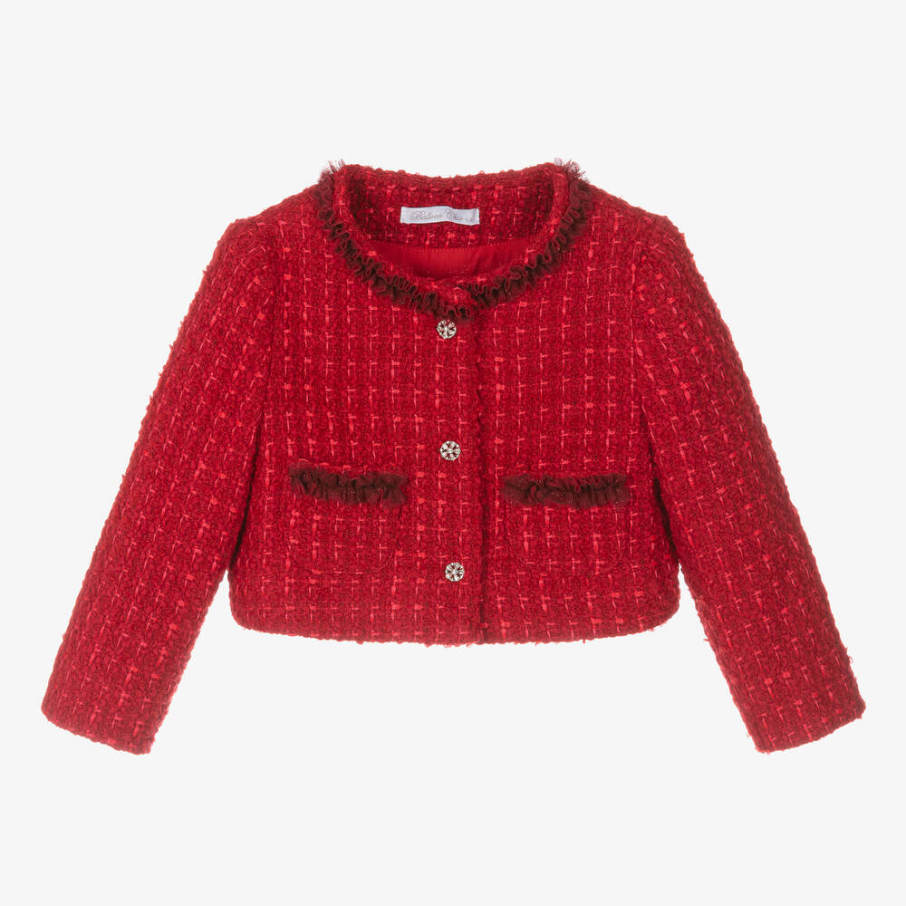 Balloon Chic - Girls Red Cropped Tweed Jacket | Childrensalon