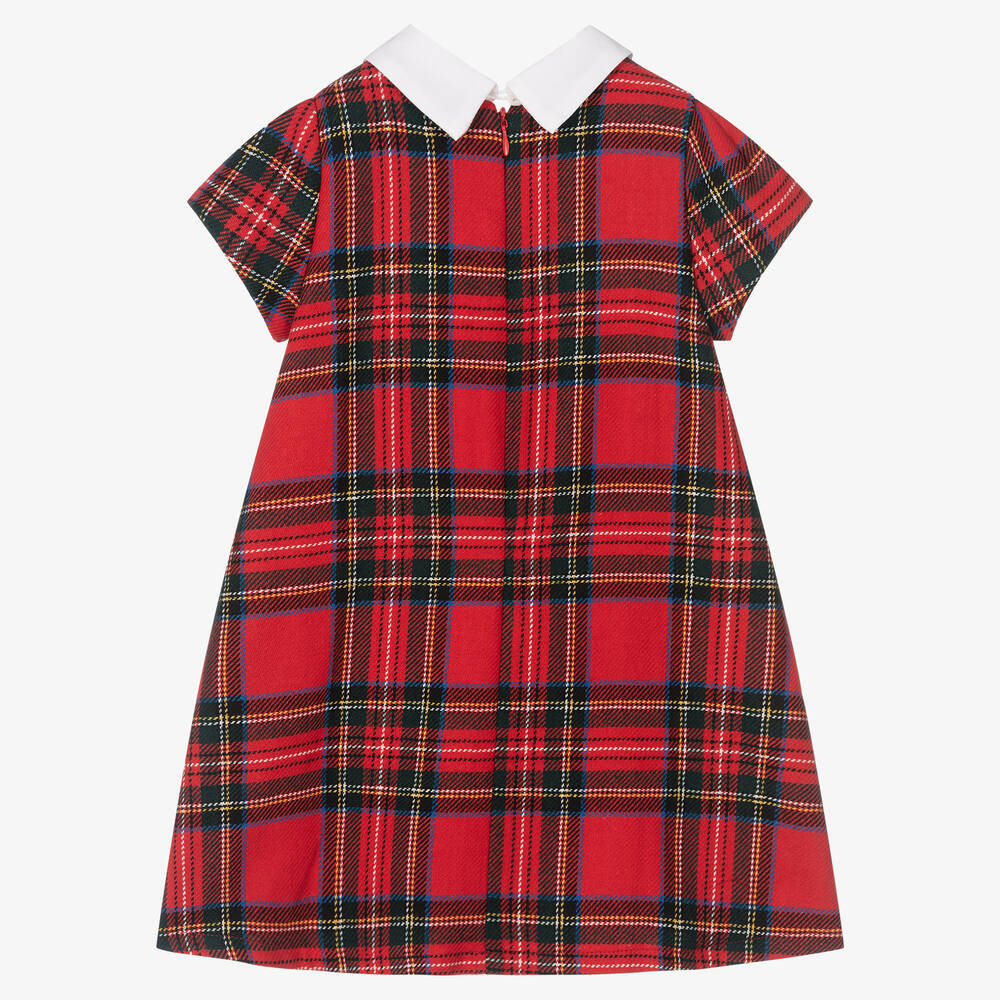 Balloon Chic-فستان مزيج قطن وصوف تارتان لون أحمر وأخضر | Childrensalon Outlet