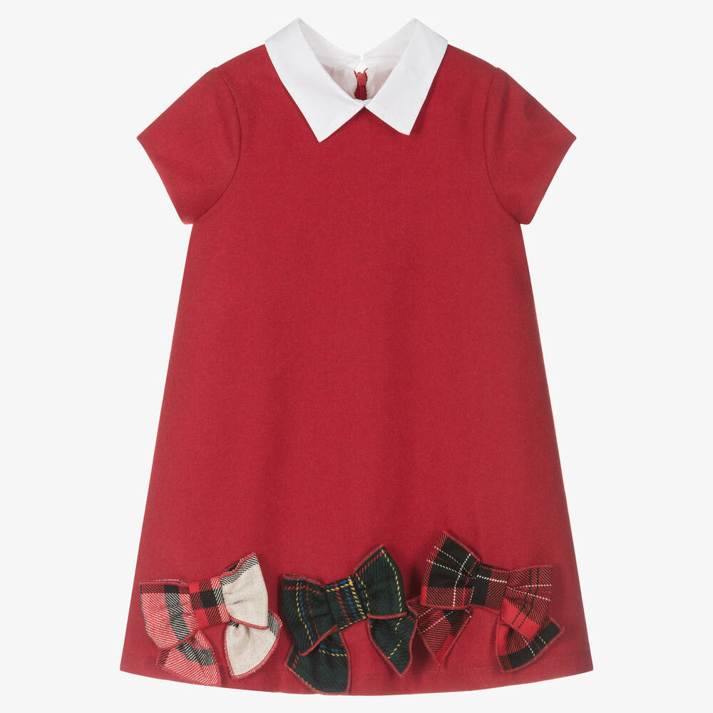 Balloon Chic - Girls Red Tartan Bows A-Line Dress | Childrensalon