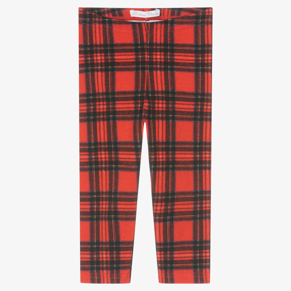 Balloon Chic - Girls Red Tartan Cotton Leggings | Childrensalon