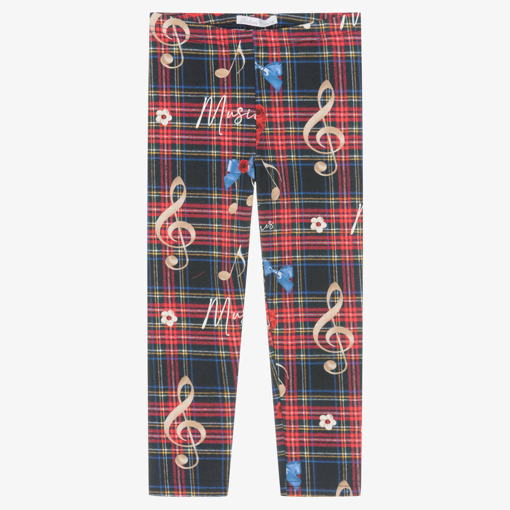 Balloon Chic - Girls Red Tartan Cotton Leggings | Childrensalon