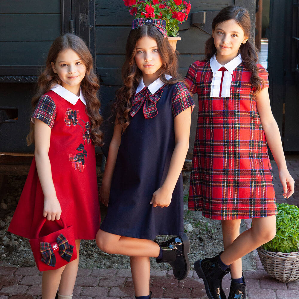 Balloon Chic Girls Red Tartan Flower Dress Childrensalon Outlet
