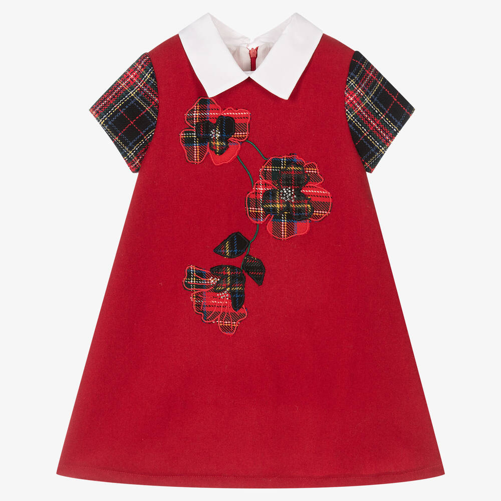 Balloon Chic - Robe rouge tartan fleurs Fille | Childrensalon