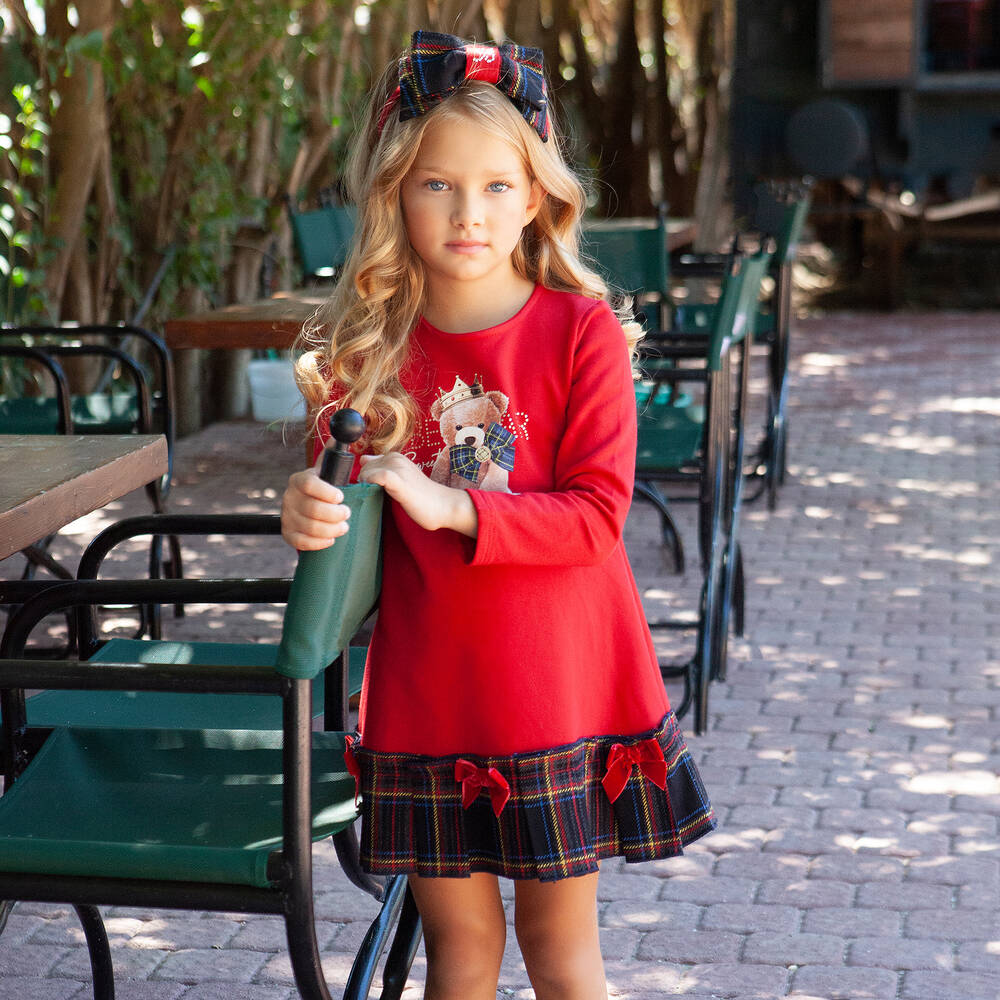 Balloon Chic - Girls Red Tartan Jersey Dress | Childrensalon Outlet