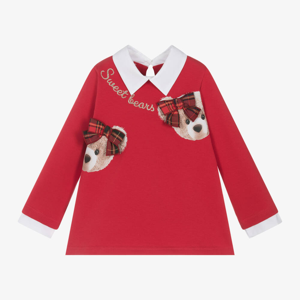 Balloon Chic-Girls Red Teddy Print Jersey Top | Childrensalon Outlet