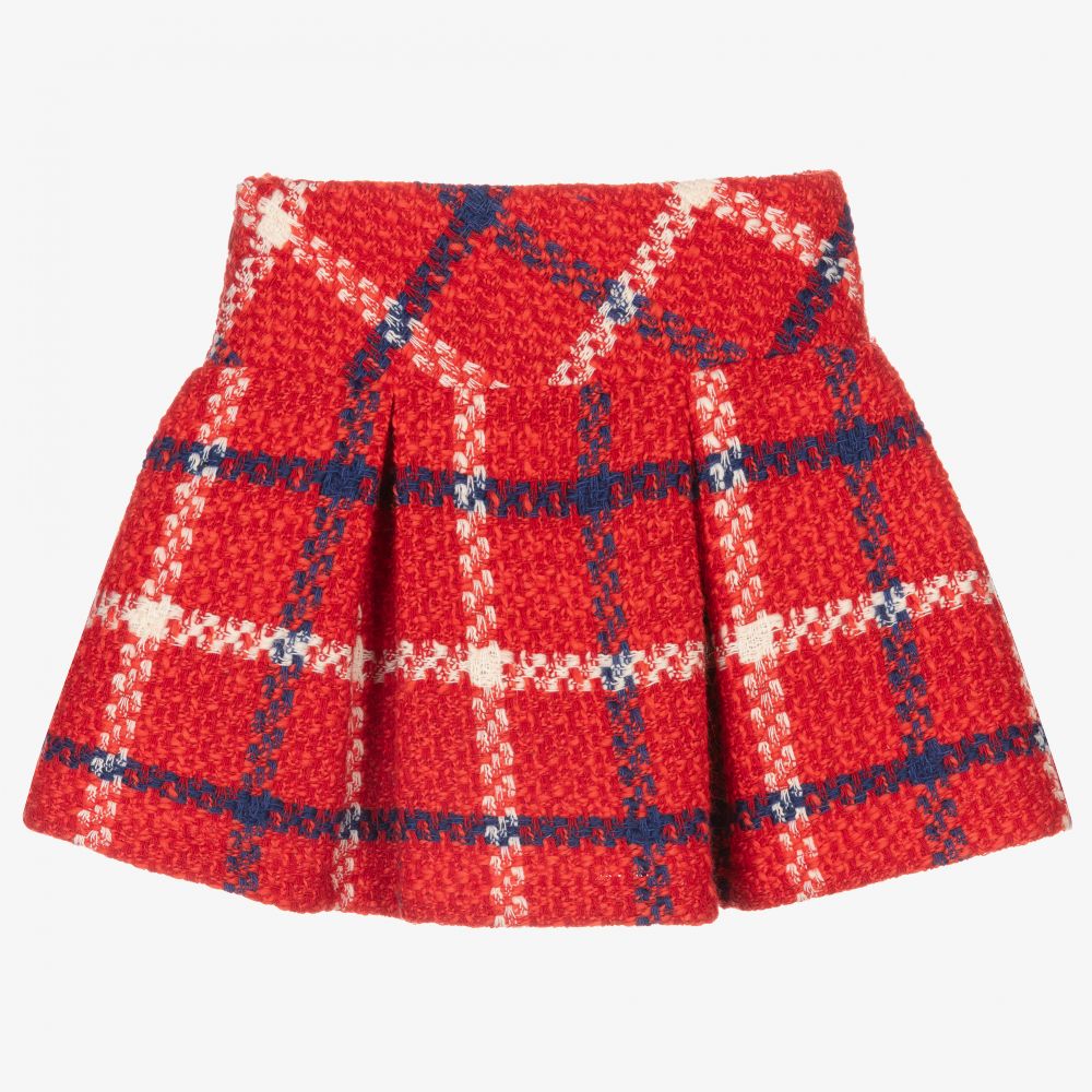 بالون شيك-تنورة تويد كاروهات لون أحمر وأزرق وعاجي | Childrensalon Outlet