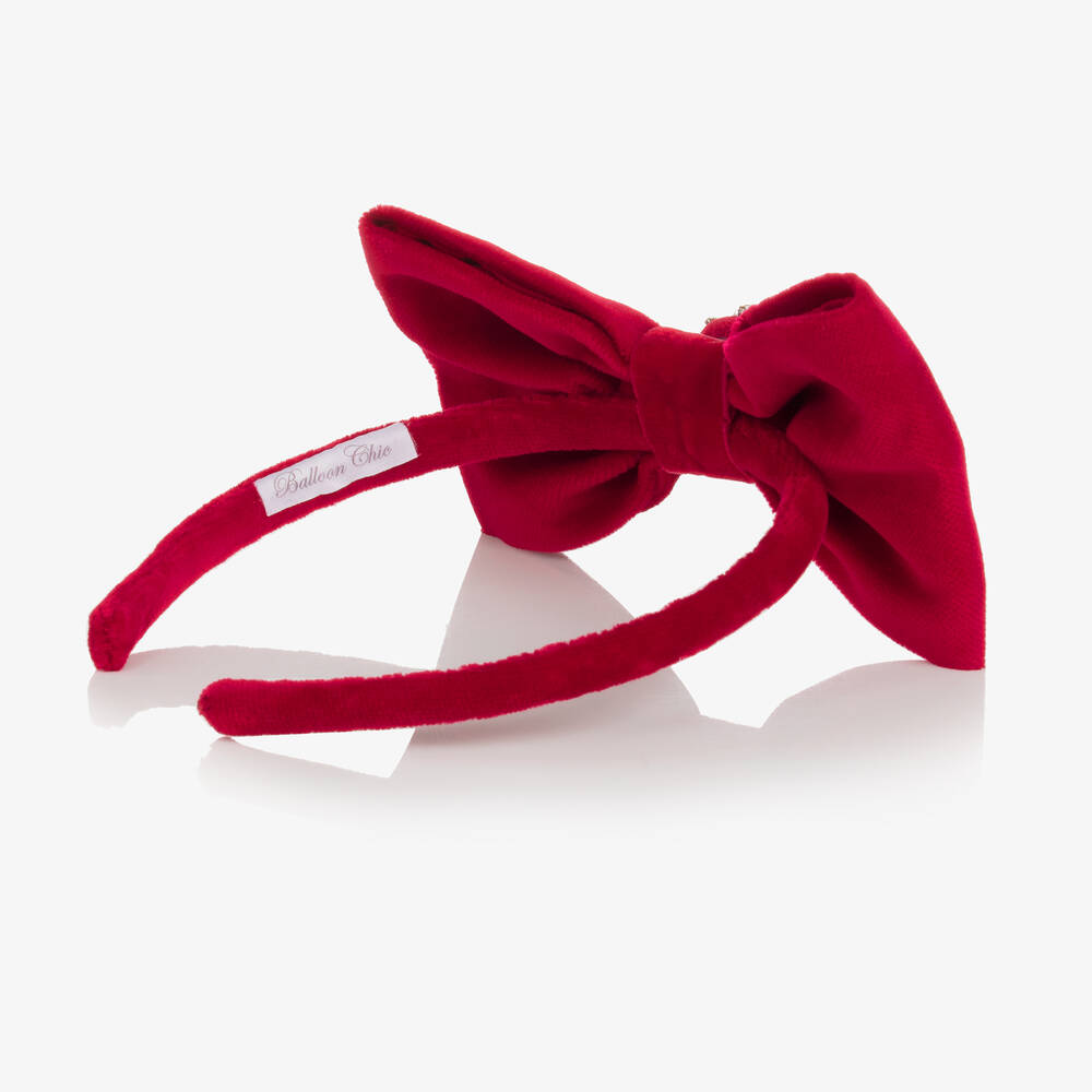 Balloon Chic-Girls Red Velvet Bow Hairband | Childrensalon Outlet