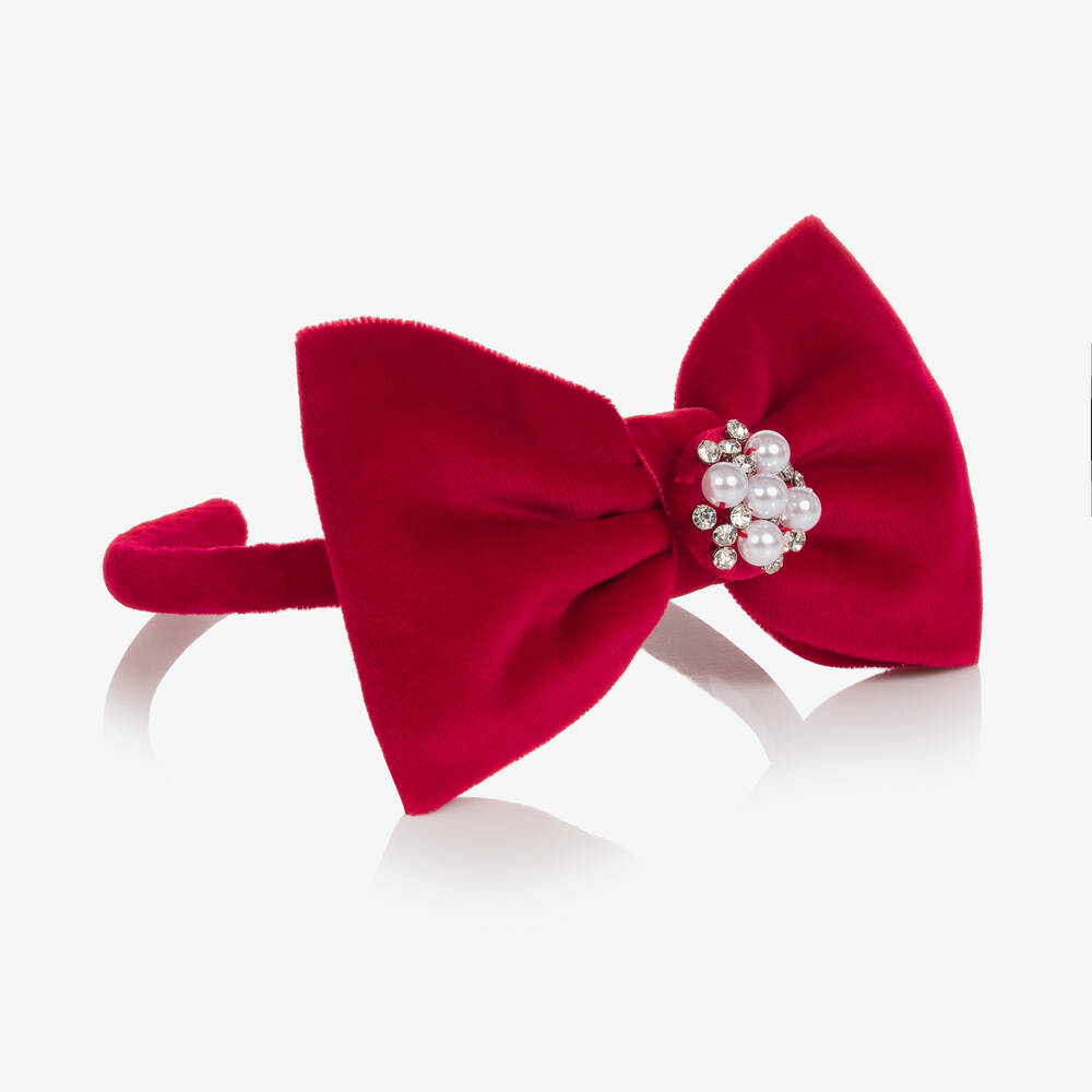 Balloon Chic-Girls Red Velvet Bow Hairband | Childrensalon Outlet