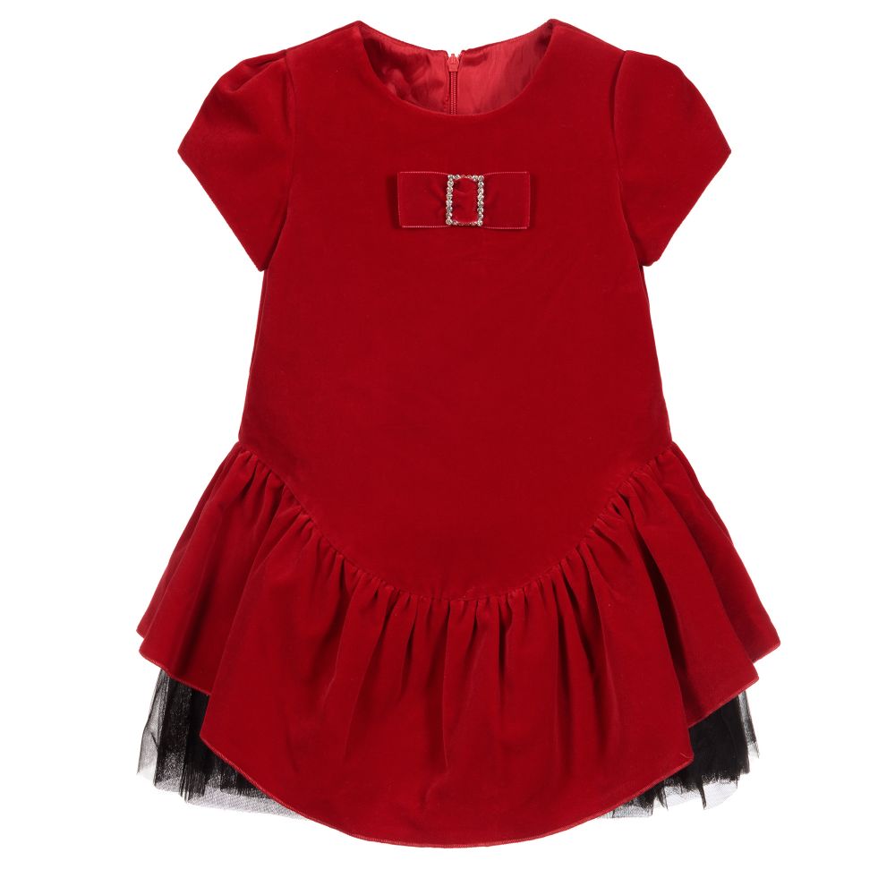 Balloon Chic - Girls Red Velvet Dress | Childrensalon