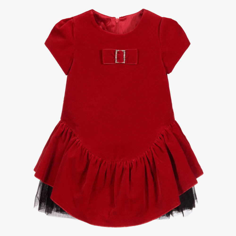 Balloon Chic-Girls Red Velvet Dress | Childrensalon Outlet