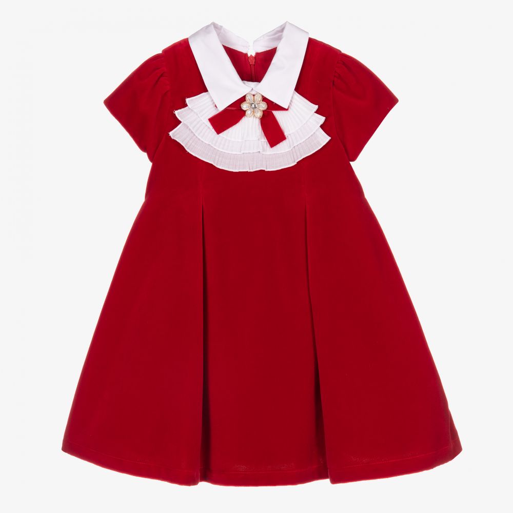 Balloon Chic - فستان قطن مخمل بكشكش لون أحمر | Childrensalon