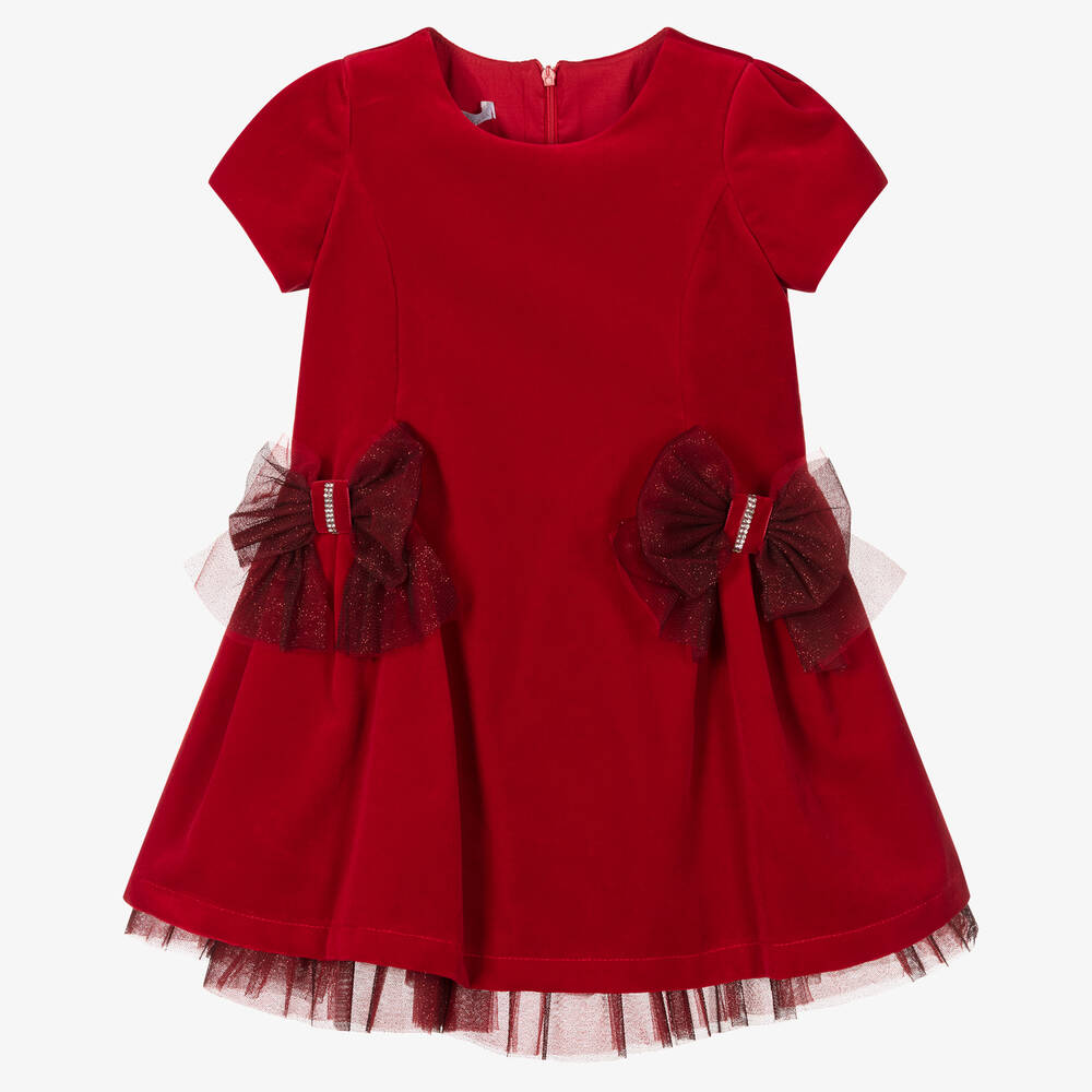 Balloon Chic - فستان قطن مخمل وتول لون أحمر | Childrensalon