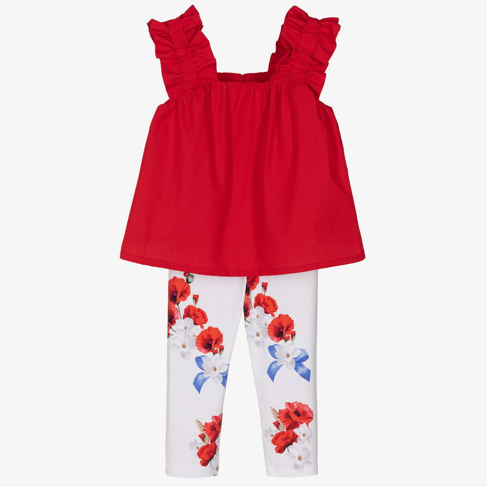 Balloon Chic - Красная блузка и белые легинсы из хлопка | Childrensalon