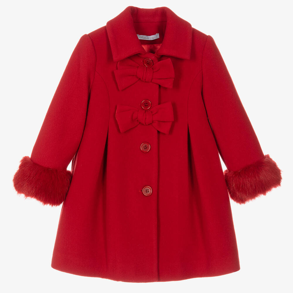 Balloon Chic - Girls Red Wool Coat | Childrensalon