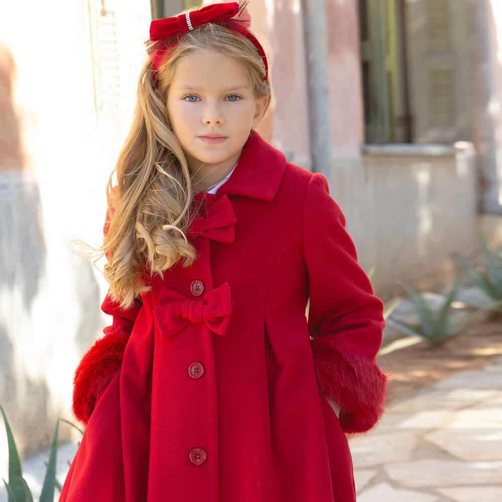 Balloon Chic Girls Red Wool Coat Childrensalon Outlet
