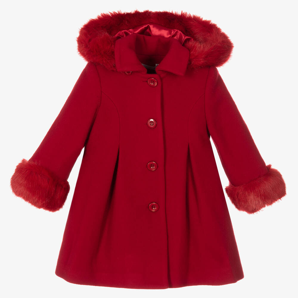Balloon Chic - Girls Red Wool Hooded Coat | Childrensalon