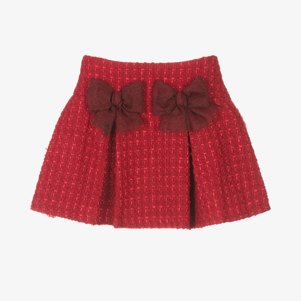 Balloon Chic - Girls Red Wool Tweed Bow Skirt | Childrensalon