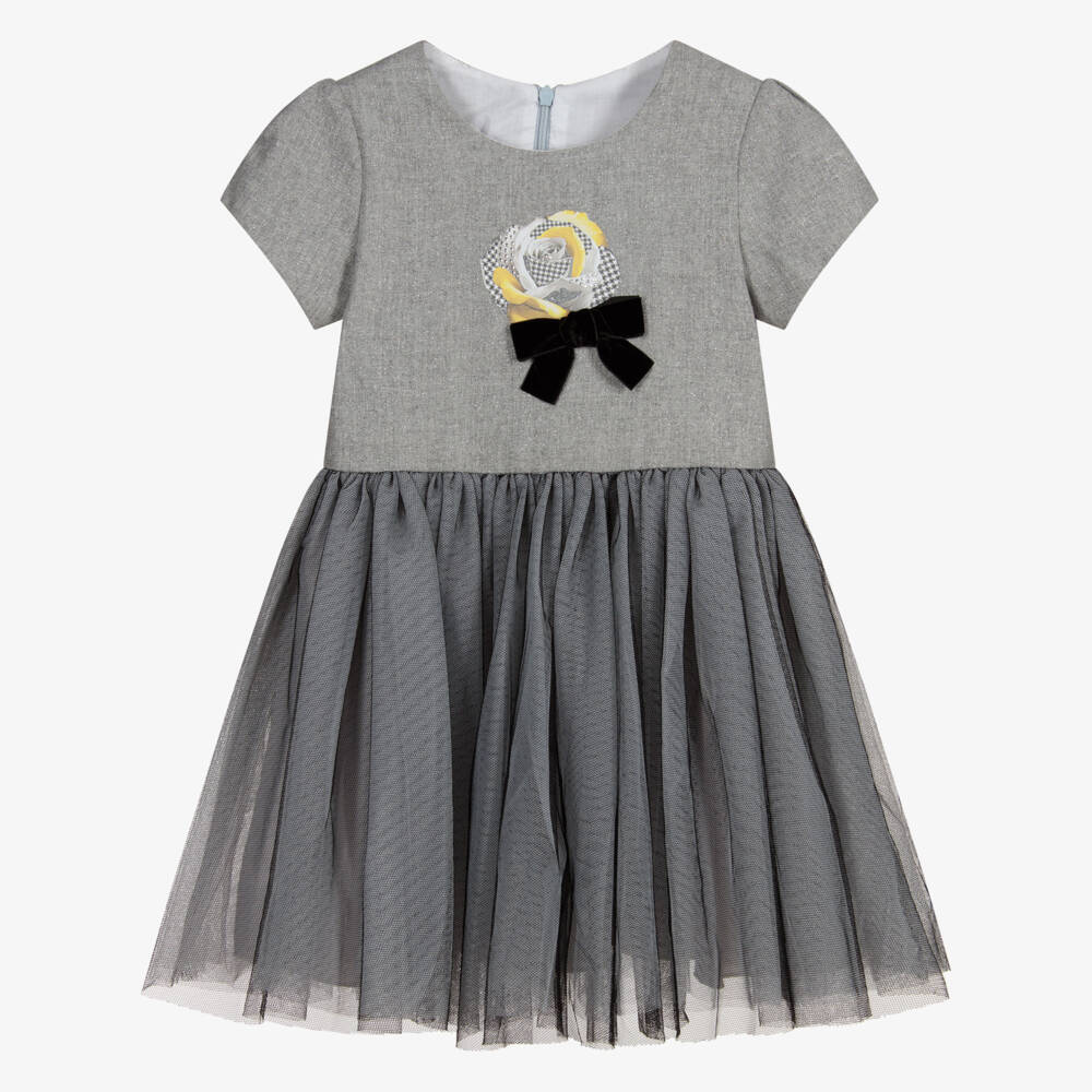 Balloon Chic-Girls Sparkly Grey Tulle Dress | Childrensalon Outlet