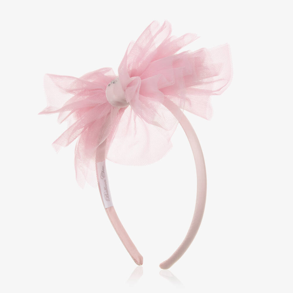 Balloon Chic-Girls Tulle Bow Headband in Pink | Childrensalon Outlet
