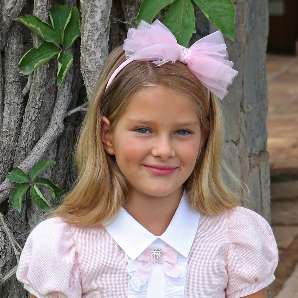 Balloon Chic-Girls Tulle Bow Headband in Pink | Childrensalon Outlet