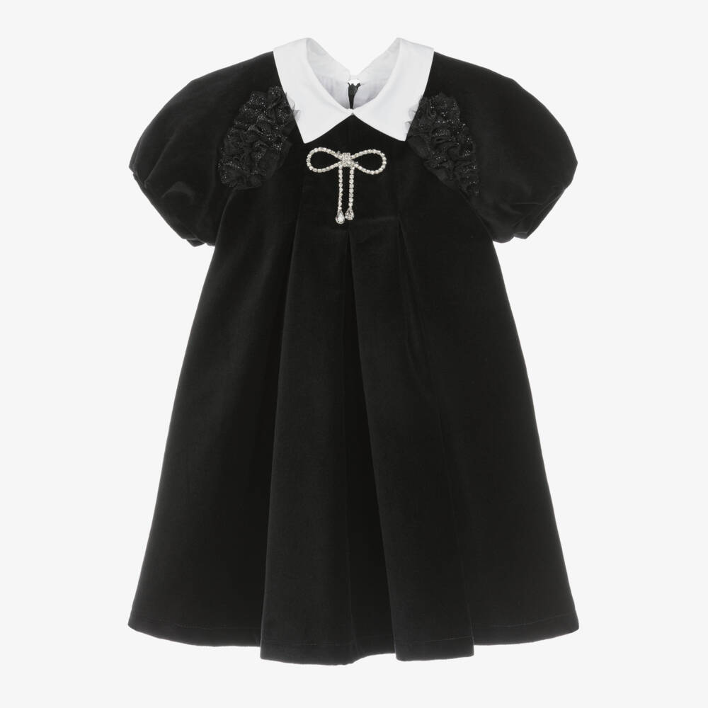 Balloon Chic-Платье из черного бархата с брошью для девочек | Childrensalon Outlet